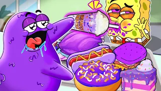 GRIMACE SHAKE vs SPONGEBOB Mukbang Convenience Store Purple Food | Spongebob Squarepants Animation