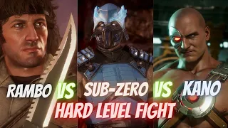 Rambo Vs Sub-Zero & Kano - Hard Level Fight | MK 11