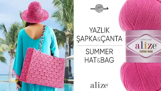 Alize Cotton Gold ile Yazlık Şapka ve Çanta • Summer Hat & Bag • Летняя шапка и сумка