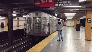 NYC Subway HD 60 FPS: Two Budd R32 A Trains @ 14th Street - 8th Avenue (11/19/16)