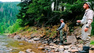 Film about Fishing in Ukraine on deserted river in the Carpathians