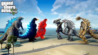 Godzilla, Heisei Godzilla, Shin Godzilla vs Skeleton Godzilla Team - GTA V Mods