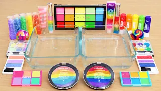 Rainbow Bright vs Pastel - Mixing Makeup Eyeshadow Into Slime ASMR