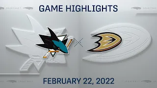 NHL Highlights | Sharks vs. Ducks - Feb. 22, 2022