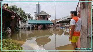Bangkok Flooding @ High Tide Chao Phraya Today 🇹🇭 Thailand 4K