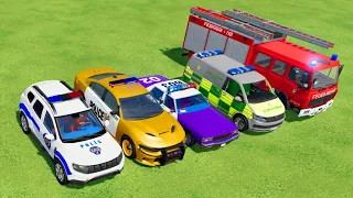 POLICE CAR, FIRE TRUCK, AMBULANCE, COLORFUL CARS FOR TRANSPORTING! -FARMING SIMULATOR 22