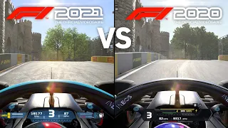 F1 2021 Azerbaijan Gameplay | 2021 vs 2020 Comparison | Dry to Wet 25% Race
