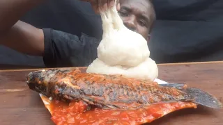 {ASMR} TILAPIA FISH PEPPER SOUP WITH CASSAVA FUFU. AFRICAN FOOD MUKBANG