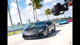 100 + Lamborghini BLASTING from Lamborghini Miami - ANGRY BULLS on South Beach & People reactions