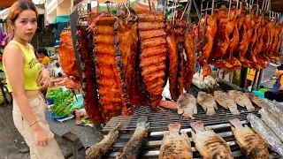 Popular Cambodian street food in Phnom Penh | Tasty Roasted Duck, Pork Ribs & Grilled Fish