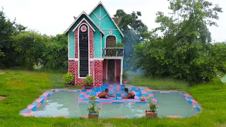 Build The Most Beautiful & Creative Two Story Villa Using Wood, Bamboo,Mud With Swimming Pool (full)