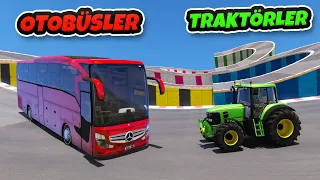 🚌 Otobüsler ve Traktörler Kıvrımlı Yol Parkurunda 🚜 GTA 5