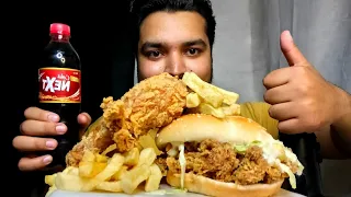 ASMR Fried Chicken, Zinger Burger, Fries🍟Spicy Chilli Sauce (Eating Sounds)