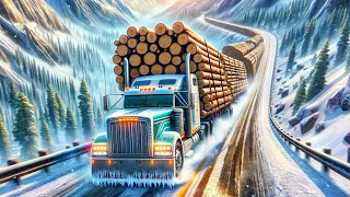 Hauling HUGE Logs Down Ice Covered Mountain Roads!