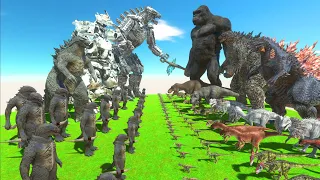 GODZILLA 2014 of EVOLUTION VS TEAM KING KONG + ALL DINOSAURS Animal Revolt Battle Simulator