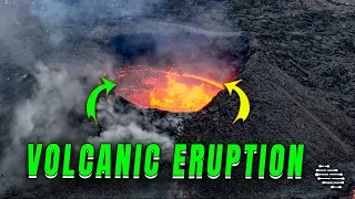 Aerial Footage of an Active Volcanic Crater Erupting Spewing Lava