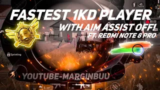 FASTEST 1KD PLAYER⚡//400GYRO+3FINGER//REDMI NOTE 8 PRO PUBG TEST