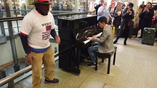 Abba Mamma Mia Man Dances with Joy Train Station Piano Cover - Cole Lam 11 Years Old