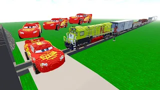 Big & Small Lightning Mcqueen Cars vs Train Vs Giant Pit | Teardown