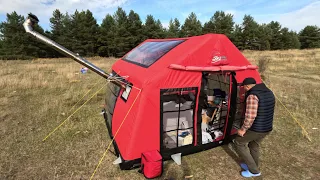 Home Comfort Camping in an Inflatable Tent in the Deserted Windy Forest | Wolves Came to the Tent