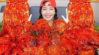 [Mukbang ASMR] 해물 총집합🔥 매운 문어 오징어 팽이버섯 해물찜 Octopus BlueCrab Squid Enokimushroom SeafoodBoil Ssoyoung