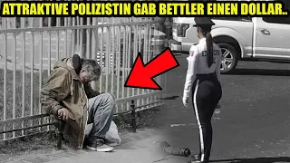 Attraktive Polizistin gab Bettler Dollar, bis er verschwand, Jahre später brach sie in Tränen aus..