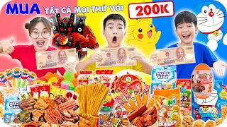 200K Mua Đồ Ăn Vặt Theo Màu Nhân Vật Speakerman, Pikachu Và Doraemon ♥ Min Min TV Minh Khoa