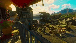 The Witcher 3 - Beauclair Port, view from The Belles of Beauclair balcony+Beauclair Medley song |4K