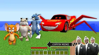 Who Will Win SCARY McQUEEN.EXE vs TOM AND JERRY , SPIKE in Minecraft - Coffin Meme Gameplay