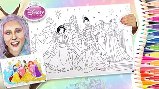 DISNEY PRINCESS CHRISTMAS COLORING PAGES | Cinderella,Snow White,Aurora,Tiana,Belle,Ariel & Rapunzel