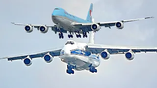 Два тяжелых на посадке с ветром. Боинг 747 и Ан-124 "Руслан"