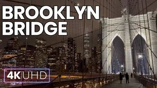 New York Brooklyn Bridge Calm Night 2024 Walking Tour 4K HDR  - Cloudy Night Banned Vendors