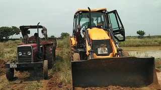 JCB 3DX Plus Loading Gravul Massey Ferguson 241 Di Tractor In My village