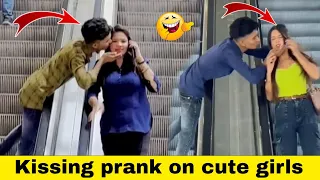 Kissing prank on cute girls 🙈😍 Escalator prank on public relations // Prankstar vinod