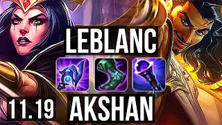 LEBLANC vs AKSHAN (MID) | Rank 4 LeBlanc, 7 solo kills, 19/5/15, Legendary | JP Grandmaster | v11.19