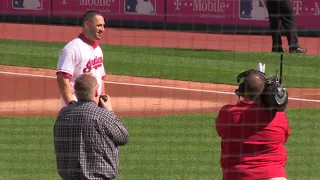 Travis Hafner throws out first pitch before Game 3 of ALDS