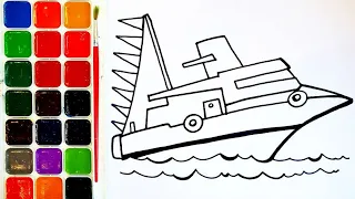 We draw and paint together. Drawing lessons for children. Easy drawing. How to draw a ship.Малювання