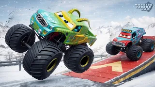 Monster Jam INSANE Racing, Freestyle and High Speed Jumps on Snow Track | BeamNG Drive Crashes