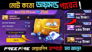 New Weekly Lite Price || Free Fire Monthly Membership Full Details || মেম্বারশিপে মোট কতো ডায়মন্ড!