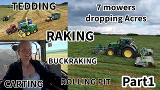7 Mowers dropping 1000+ acres!!! Al GOGOGO!!! Tedding-raking-carting-buckraking || ACTION PACKED