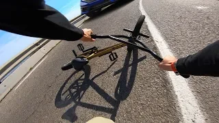 FULL SPEED BMX HILL BOMB CRASH INTO ONCOMING CAR (TIBIDABO)