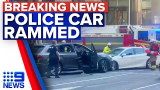 Stolen car rams unmarked police car in Brisbane's CBD | 9 News Australia