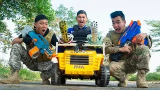 Battle Nerf War: Blue Police Use Tank Nerf Guns Robbers Group Skills Car Nerf Mod