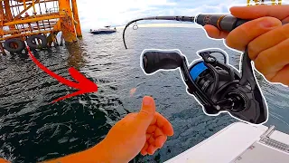 Fishing these GAS RIGS for my DINNER [Red Snapper Catch and Cook]