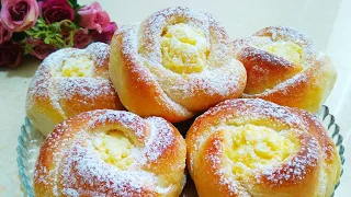 БУЛОЧКИ "РОЗА". Мягкие и воздушные с вкуснейшей творожной начинкой !!! 🍩🍩🍩 #buns#булочки