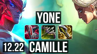 YONE vs CAMILLE (TOP) | 9 solo kills, 14/1/0, Legendary, 300+ games | KR Master | 12.22