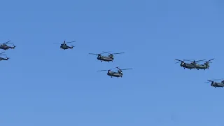 6 Chinooks & 3 Puma's flypast rehearsal for RAF 100, 03/07/18.
