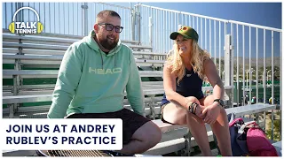 Watch Andrey Rublev practice & chat tennis gear w/ Head's Dennis Fabian at BNP Paribas Open PODCAST