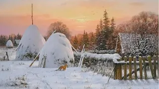 Зимний пейзаж маслом полное видео первый слой|winter landscape oil как нарисовать зимний пейзаж