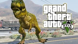 DINOSAURIO T-REX EN GTA 5!! Jugando como Dinosaurio -  GTA V Mods Gameplay